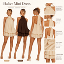 Womens Summer Dresses Halter Tie Mini Dress With Built-in Shorts, Chiffon Elegant A-Line Backless Sundress