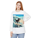 Surfing Dog Long Sleeve Tee | Retro Wave Beach Graphic