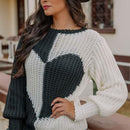 Knitted Love Contrast Women's Sweaters 2021 Autumn Flared Sleeves O-neck Patchwork Loose Pullovers Female Sweet Loose Casual Top