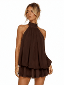 Womens Summer Dresses Halter Tie Mini Dress With Built-in Shorts, Chiffon Elegant A-Line Backless Sundress