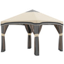 10x10 Pop Up Canopy, Netting, Foldable, Height Adjustable, Wheeled Carry Bag, 4 Sand Bags, Beige