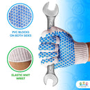 Pack of 288 String Knit Gloves with Blue Blocks on Two Sides L size Knitted Cotton Polyester Gloves for General Purpose. Protective Gloves with Blue PVC block pattern. Medium Weight Gloves.