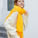 Wholesale Korean simple pure color cashmere like polyester warm shawl monochrome long tassel scarf thickened scarf