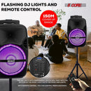 Party Starter Speaker Bluetooth 250W Big Monster Powered Rechargeable Outdoor PA DJ System w Disco Lights 2 Wireless Karaoke Mics Portable Rolling Speakers w Handle Black - ACTIVE HOME 8 2-MIC
