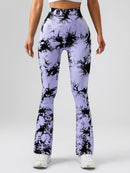 High-Waist Tummy Control Flare Yoga Pants For Women, Tie-Dye Stretch Slimming Bootcut Workout Pants, Fitness & Sports Activewear