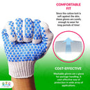 Pack of 288 String Knit Gloves with Blue Blocks on Two Sides L size Knitted Cotton Polyester Gloves for General Purpose. Protective Gloves with Blue PVC block pattern. Medium Weight Gloves.