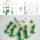 Handmade Baby Crib Musical Mobile Bell Baby Shower Gift Nursery Decor ; Green Dinosaur with Hat