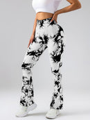 High-Waist Tummy Control Flare Yoga Pants For Women, Tie-Dye Stretch Slimming Bootcut Workout Pants, Fitness & Sports Activewear