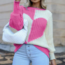 Knitted Love Contrast Women's Sweaters 2021 Autumn Flared Sleeves O-neck Patchwork Loose Pullovers Female Sweet Loose Casual Top