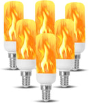 Fire Effect T6 T8 E12 LED Fire Candle Light Bulb Flame Flicker Tube Base Shape Novelty Lighting B11 Torch Bulbs 12mm Diameter Fitting, 100MM / 4.00" Total Length 120V 240V ST15 MED g16 ja8 cfl 6 Pack