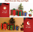 3 Pieces Large Gift Boxes for Christmas Decorations Outdoor, 10" 8" 6" with Pre-lit 70 LED Mini String Lights, Plug-in Warm White Present Boxes with Glitter for Christmas Wedding Party