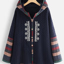 Plus Size Rib Knit Solid Hoodie Colorblock Coat; Women's Plus Slight Stretch Casual Winter Coat