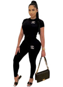 Set Sexy Outfits Short Sleeve & Long Pants Pullover Tracksuit With Side Pockets