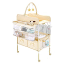 Baby Changing Table, Foldable Diaper Change Station with 2 Fabric Drawers, Side Basket & Hanging Rod, Adjustable Height Portable Changing Table with Lockable Wheels & 2 Star Toys, Light Beige