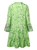 Floral Print Ruffle Hem Dress; Boho Holiday Long Sleeve V-neck Dress; Women's Clothing