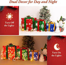 3 Pieces Large Gift Boxes for Christmas Decorations Outdoor, 10" 8" 6" with Pre-lit 70 LED Mini String Lights, Plug-in Warm White Present Boxes with Glitter for Christmas Wedding Party