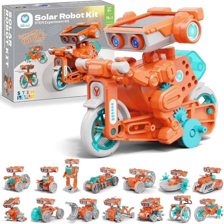 Solar Robot Building Kit Christmas STEM Gift for Boys Aged 8-14, 15-in-1 DIY Science Educational Robotic Set, Solar or Battery Powered Toy for Kids Birthday with 212 Pieces