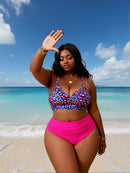 2026 New Plus Size Bikini Set: Colorful Leopard Print, High Waist, Ruched, Bold Beach Style