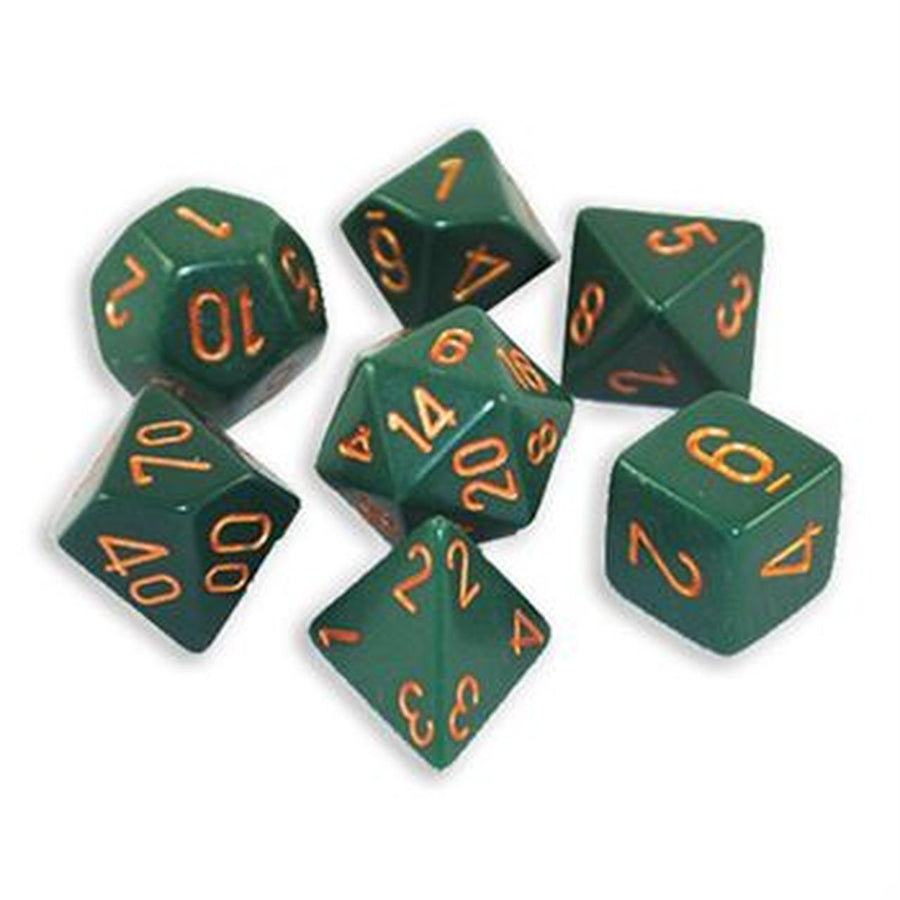 Opaque Polyhedral Dusty Green/copper 7-Die Set