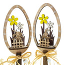 Set of 2 Rustic Wooden Easter Egg Tabletop Decorations With Bunny Scene 10.7 Inches Tall