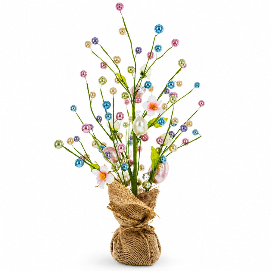 Easter Berry & Egg Floral Branch Arrangement Spring Tabletop Centerpiece with Burlap Base 17.5 Inches