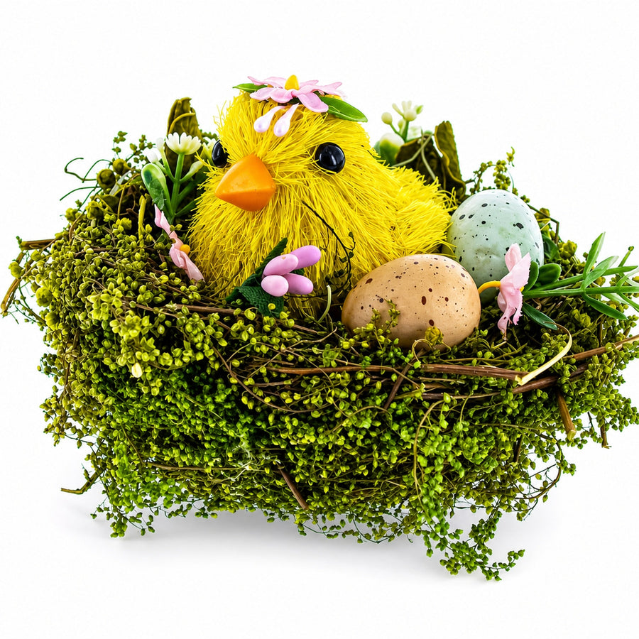 Nestled Chick Amidst Colorful Treasures Tabletop Figurine 3.3 Inches Tall