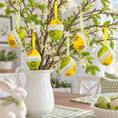 Set of 6 Yellow Green Lace-Trimmed Hanging Floral Easter Egg Ornaments