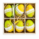 Set of 6 Yellow Green Lace-Trimmed Hanging Floral Easter Egg Ornaments
