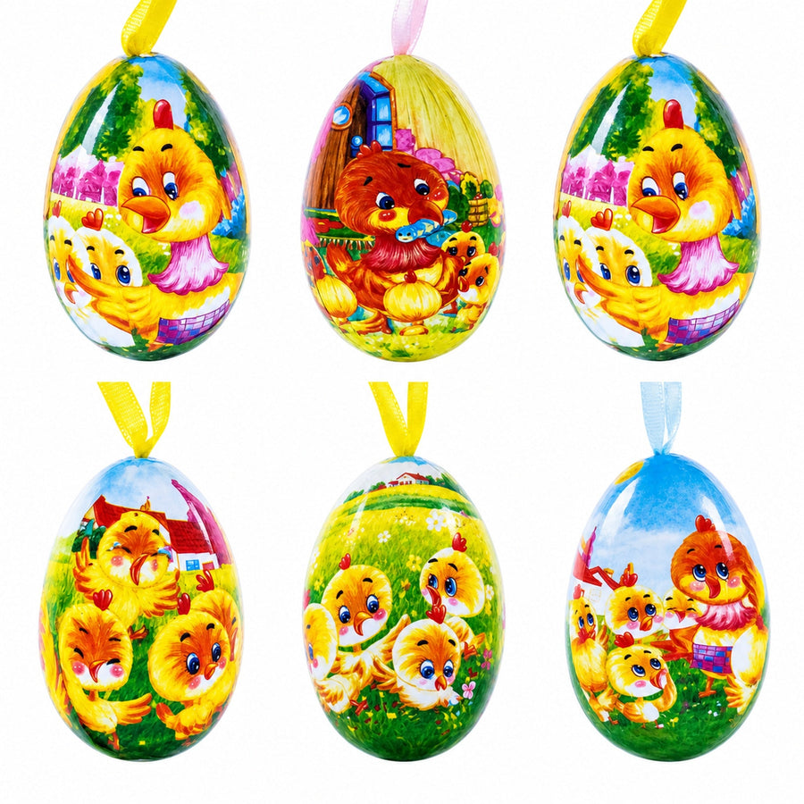 Set of 6 Chicks Vintage Style Hanging Easter Egg Ornaments