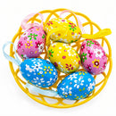 Set of 6 Floral Easter Egg Ornaments in Basket