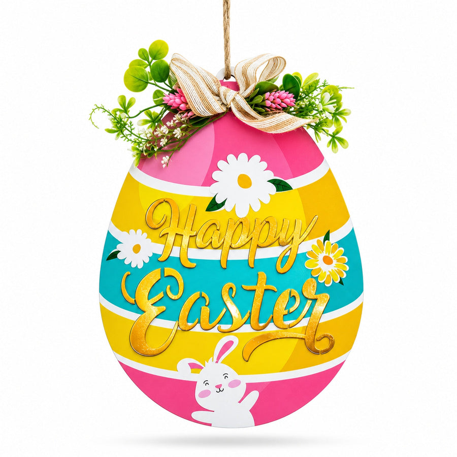 Illuminated LED Wooden Easter Egg Hanging Decor 12.5 Inches Tall