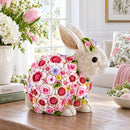 Hand Painted Resin Bunny With Elegant Garden Blooms 7.1 Inches Tall