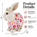 Hand Painted Resin Bunny With Elegant Garden Blooms 7.1 Inches Tall