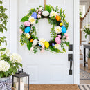 Festive Easter Floral Door Wreath with Pastel Speckled Eggs