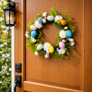 Festive Easter Floral Door Wreath with Pastel Speckled Eggs