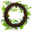 Festive Easter Floral Door Wreath with Pastel Speckled Eggs