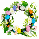 Festive Easter Floral Door Wreath with Pastel Speckled Eggs