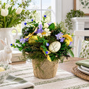 Easter Egg & Floral Arrangement – Rustic Spring Tabletop Decor in Burlap Pot 6.4 Inches Tall
