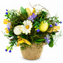 Easter Egg & Floral Arrangement – Rustic Spring Tabletop Decor in Burlap Pot 6.4 Inches Tall