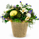 Easter Egg & Floral Arrangement – Rustic Spring Tabletop Decor in Burlap Pot 6.4 Inches Tall