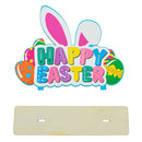 Happy Easter Wooden Tabletop Cutout With Bunny and Egg Artwork 6.5 Inches Tall