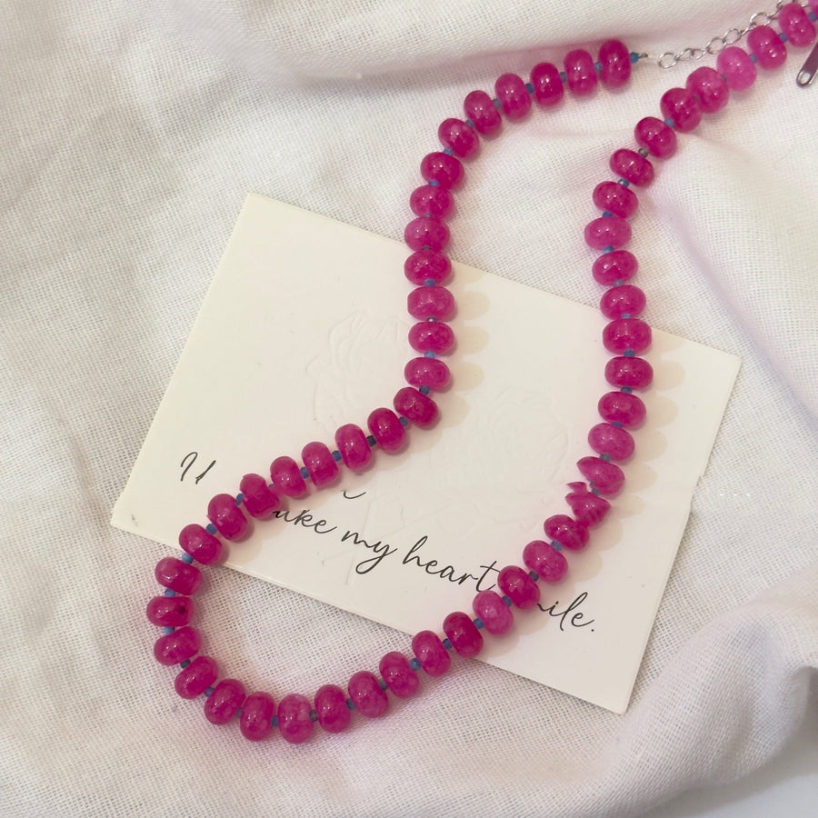 Holiday Necklace Warm Bubble Gum Natural Stone Beads