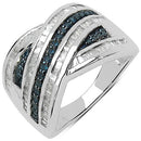 1.02 Carat Genuine Blue Diamond & White Diamond .925 Sterling Silver Ring