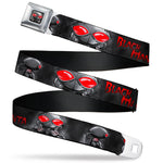 Black Manta Face CLOSE-UP Full Color Grays Seatbelt Belt - BLACK MANTA 3-Poses Grays/Red Webbing