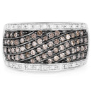 0.87 Carat Genuine Champagne Diamond and White Diamond .925 Sterling Silver Ring