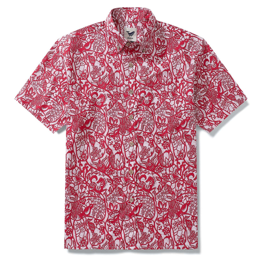 Hawaiian Shirt For Men Paper-Cut Painting Button-down Shirt Short Sleeve 100% Cotton Shirt By Yakima