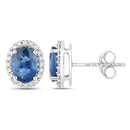 2.16 Carat Genuine Blue Sapphire and White Diamond 14K White Gold Earrings