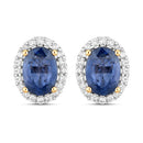 2.16 Carat Genuine Blue Sapphire and White Diamond 14K Yellow Gold Earrings