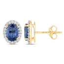 2.16 Carat Genuine Blue Sapphire and White Diamond 14K Yellow Gold Earrings