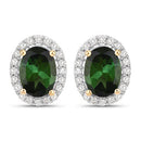 1.92 Carat Genuine Green Tourmaline and White Diamond 14K Yellow Gold Earrings